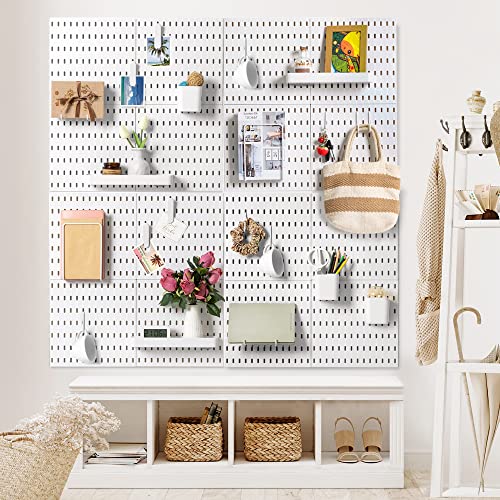 VUSIGN Pegboard Combination Wall Organizer Kit, Wall Mount Display Pegboard Panel Kits for Bedroom, Study, Office, Bathroom, 2 Pieces Pegboards and 10 Accessories, 11" x 22", White