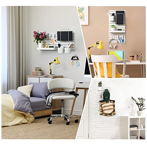 VUSIGN Pegboard Combination Wall Organizer Kit, Wall Mount Display Pegboard Panel Kits for Bedroom, Study, Office, Bathroom, 2 Pieces Pegboards and 10 Accessories, 11" x 22", White