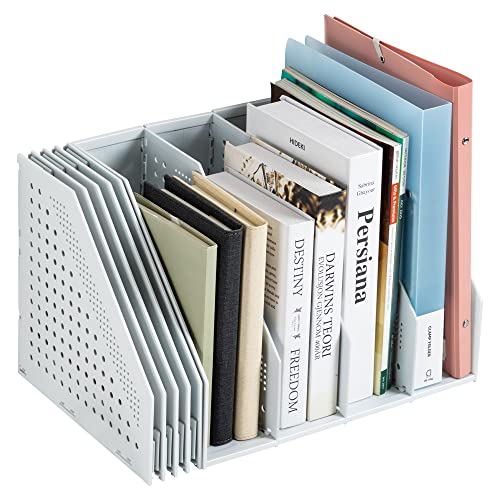 Deli Collapsible Magazine File Holder, Desk Organizer Document Folder for Office Organization and Storage, 4 Vertical Compartments, Gray