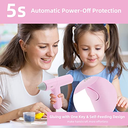 Deli Cordless Hot Glue Fast Preheating Glue Gun Kit with 30 Pcs Mini Glue Sticks, Smart-Power-Off Hot Melt Glue Gun for DIY Projects, Arts, Crafts, Quick Repairs and Home Decoration, Pink