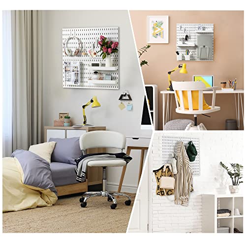 VUSIGN Pegboard Combination Wall Organizer Kit, Wall Mount Display Pegboard Panel Kits for Bedroom, Study, Office, Bathroom, 4 Pieces Pegboards and 17 Accessories, 22" x 22", White