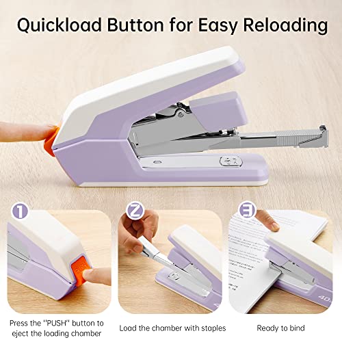 Deli Effortless Desktop Stapler, Heavy Duty Stapler, 40-50 Sheet Capacity, One Finger, No Effort, Includes Staples & Staple Remover, Violet