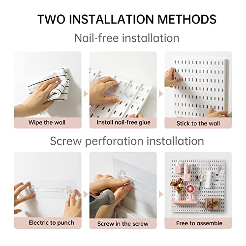 VUSIGN Pegboard Combination Wall Organizer Kit, Wall Mount Display Pegboard Panel Kits for Bedroom, Study, Office, Bathroom, 4 Pieces Pegboards and 17 Accessories, 22" x 22", Pink