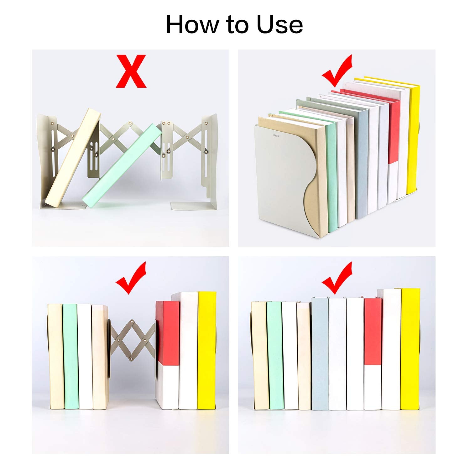 Heavy Duty Adjustable Book Ends, White