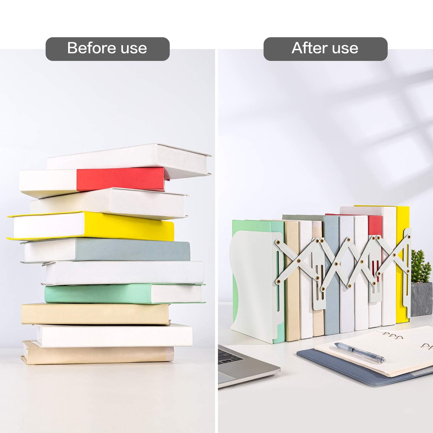 Heavy Duty Adjustable Book Ends, White