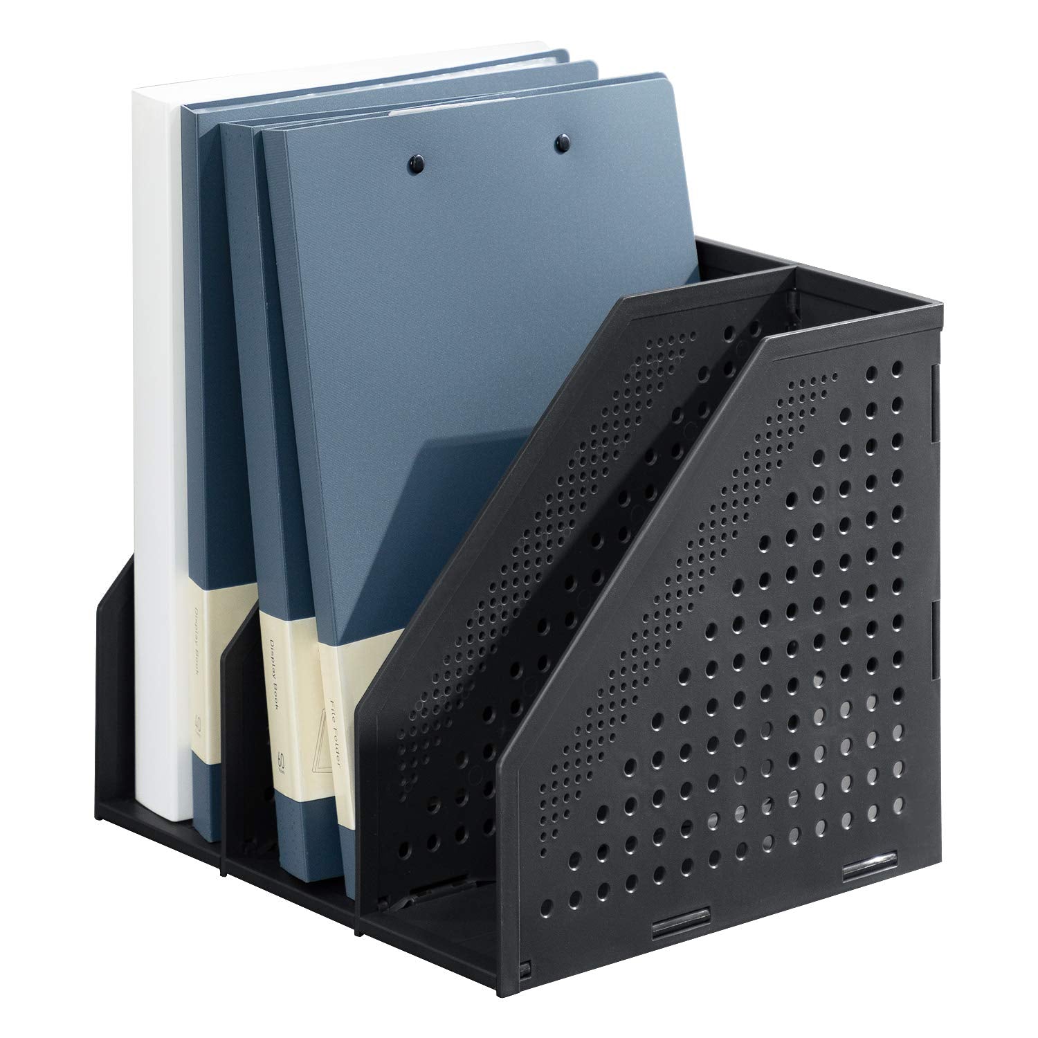 Magazine File Holder Collapsible 3 Vertical Compartments, Black