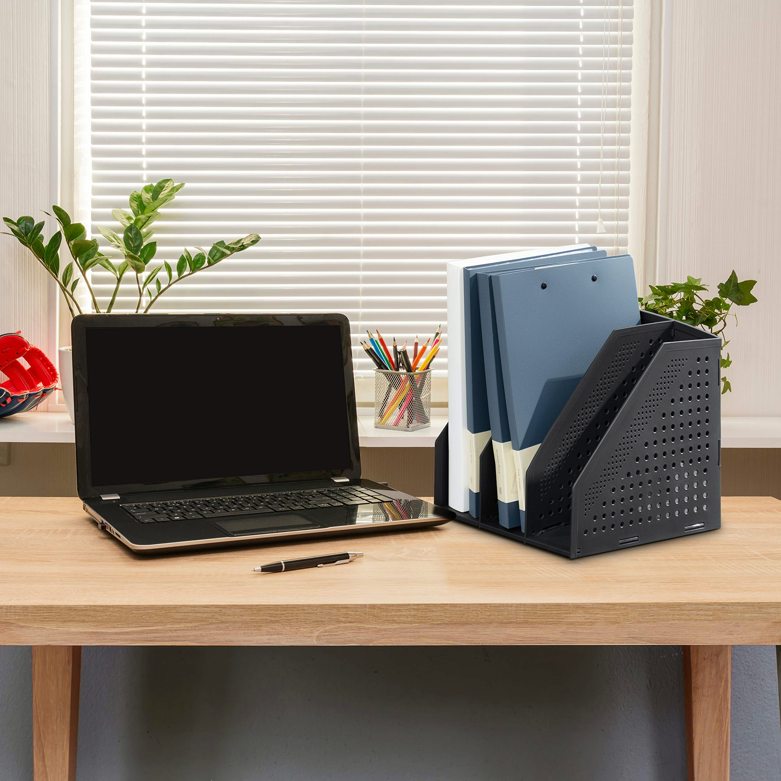 Magazine File Holder Collapsible 3 Vertical Compartments, Black