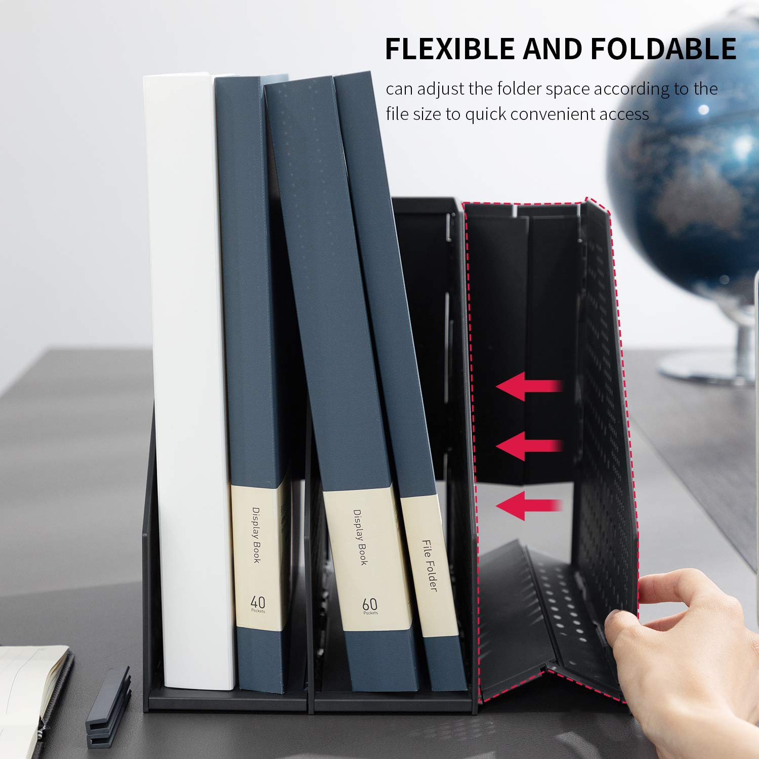 Magazine File Holder Collapsible 3 Vertical Compartments, Black