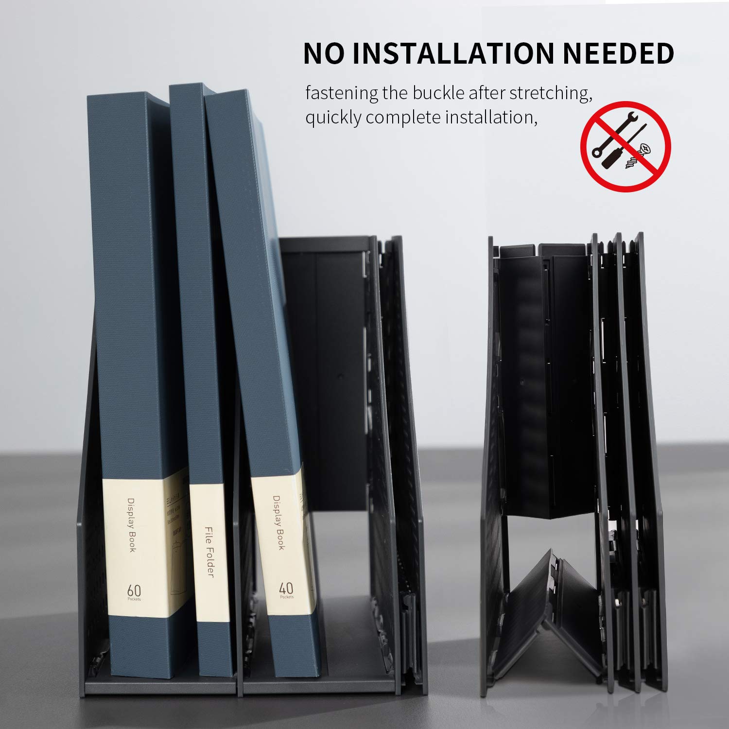 Magazine File Holder Collapsible 3 Vertical Compartments, Black