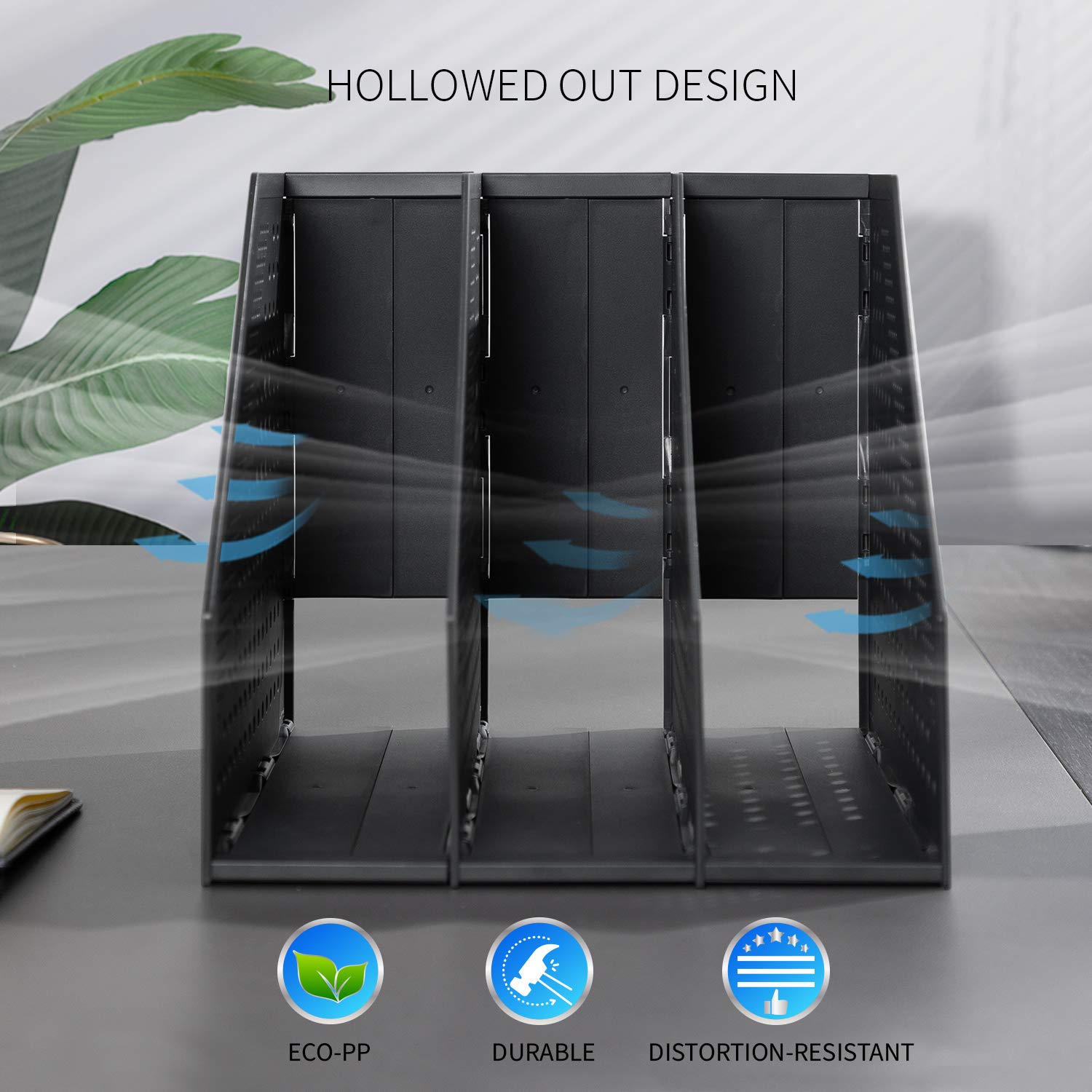 Magazine File Holder Collapsible 3 Vertical Compartments, Black