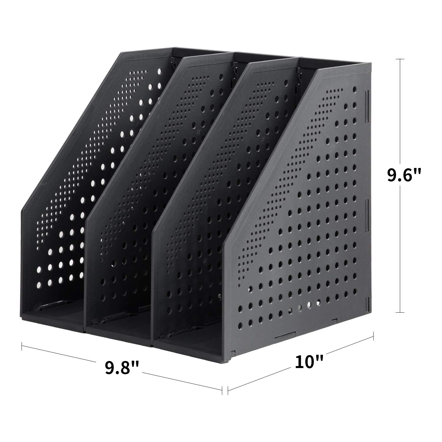 Magazine File Holder Collapsible 3 Vertical Compartments, Black
