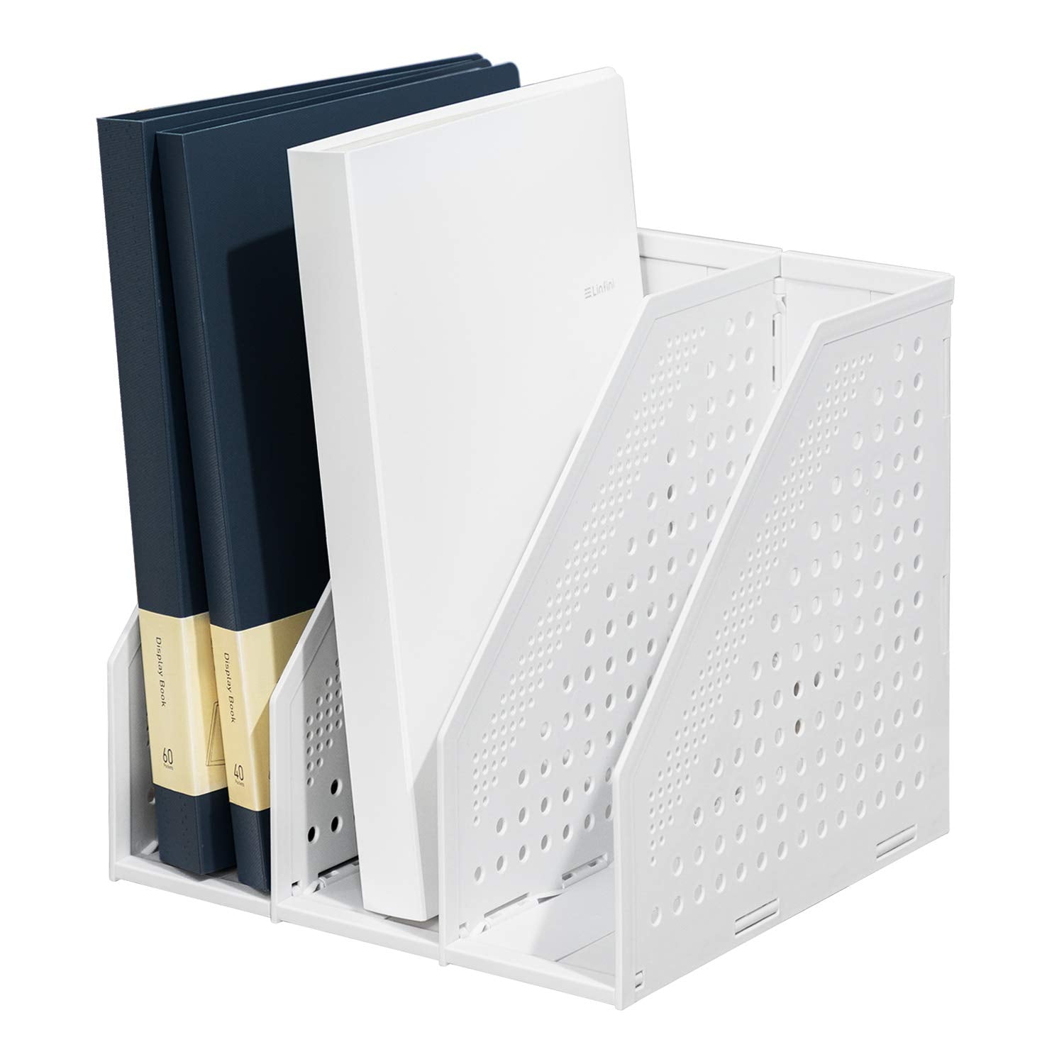 Magazine File Holder Collapsible 3 Vertical Compartments, Grey