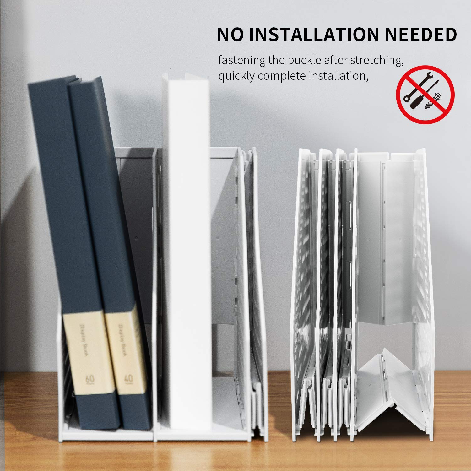 Magazine File Holder Collapsible 3 Vertical Compartments, Grey