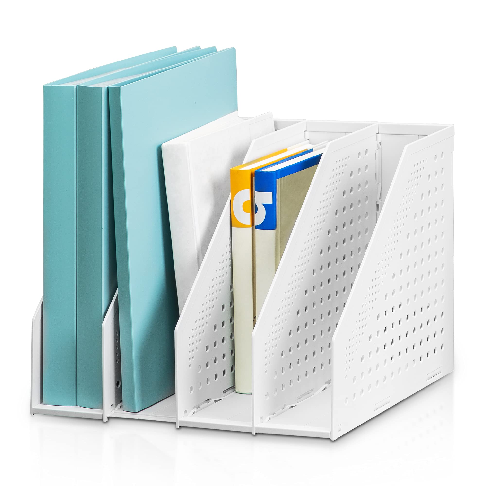 Collapsible Magazine Rack, 4 Vertical Compartments, Light Grey