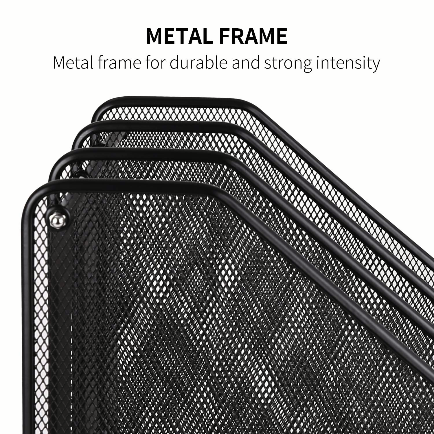 Mesh Magazine File Holder, 3 Vertical Compartments, Black