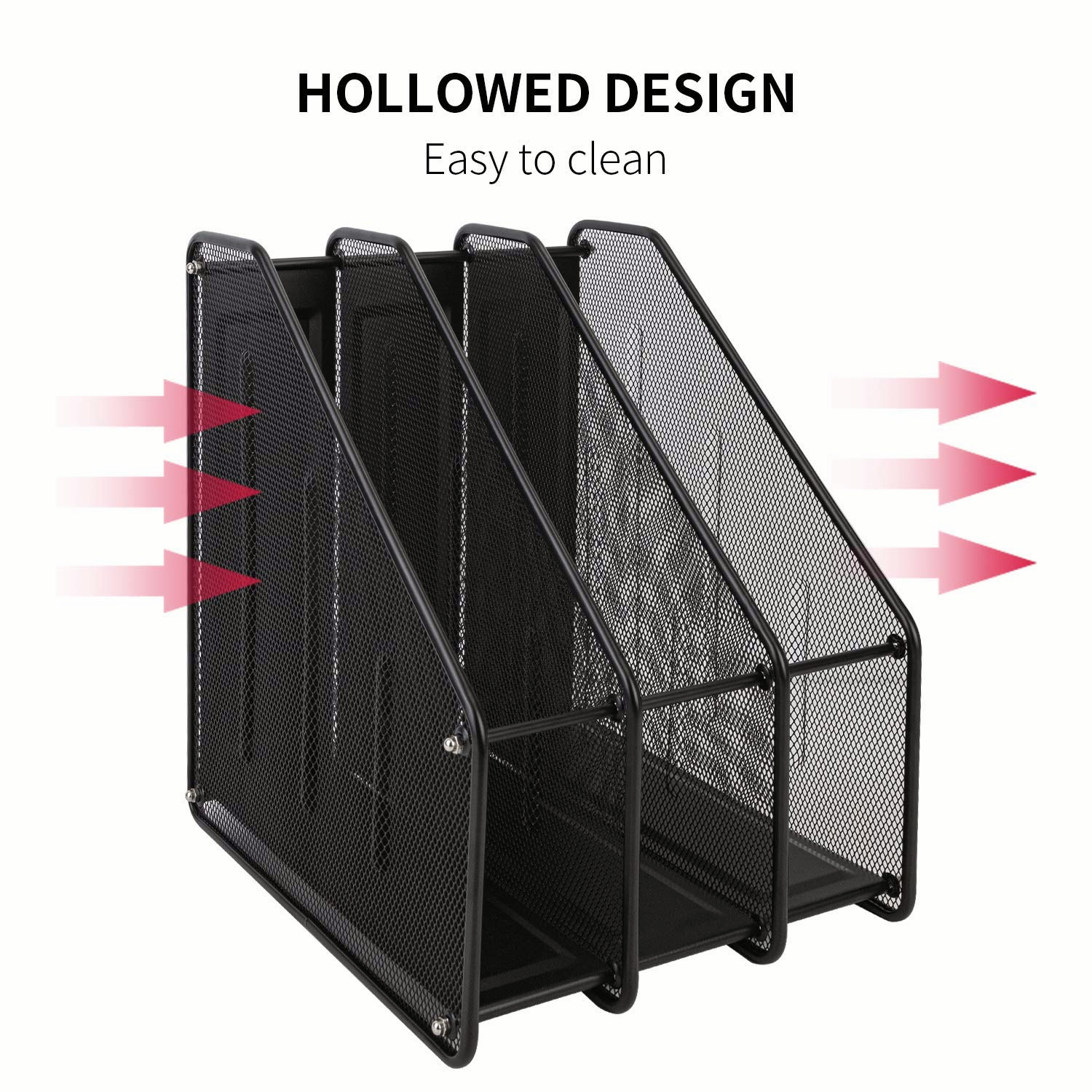 Mesh Magazine File Holder, 3 Vertical Compartments, Black