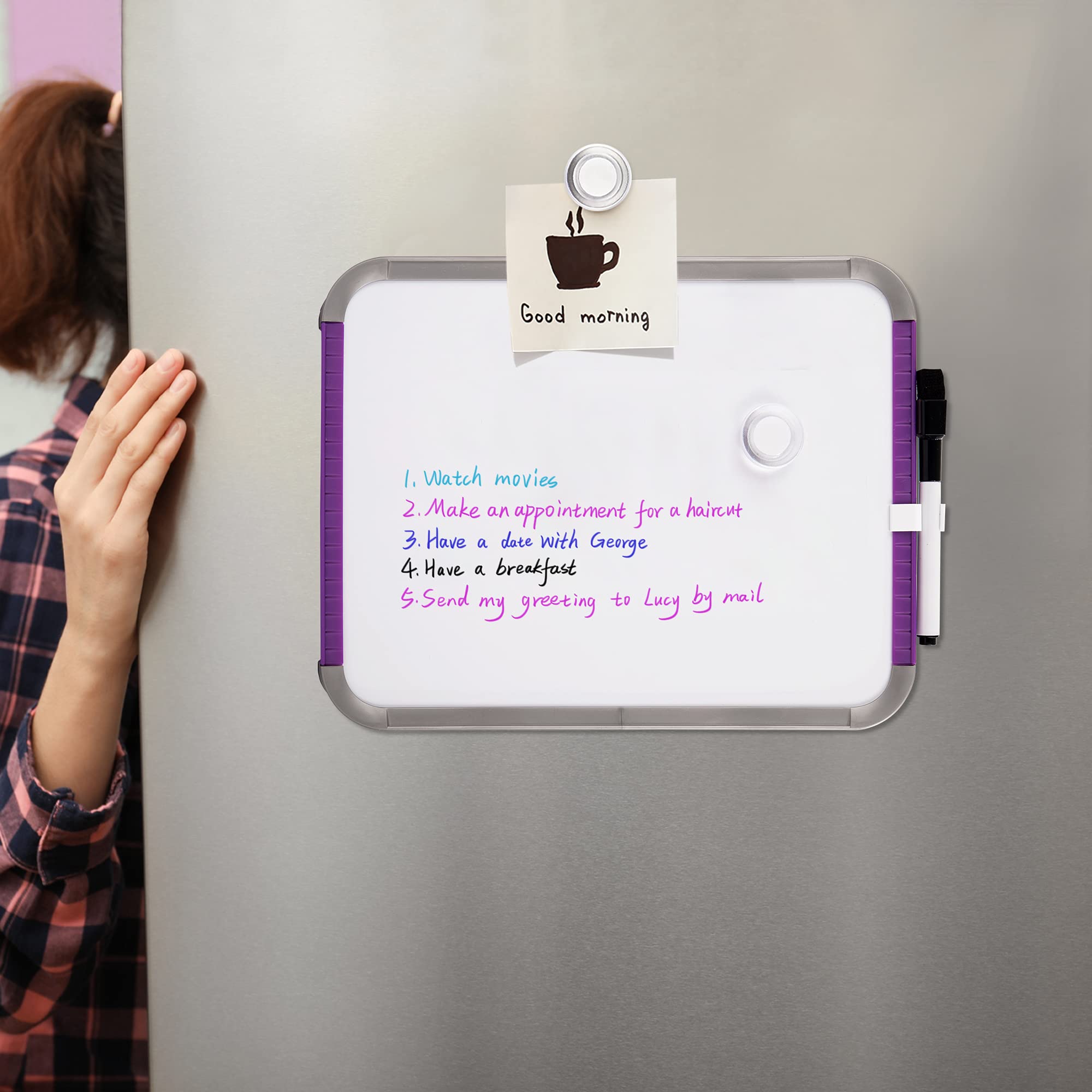 Small Magnetic Dry Erase Board, 8.5 x 11 Inches, Purple Frame