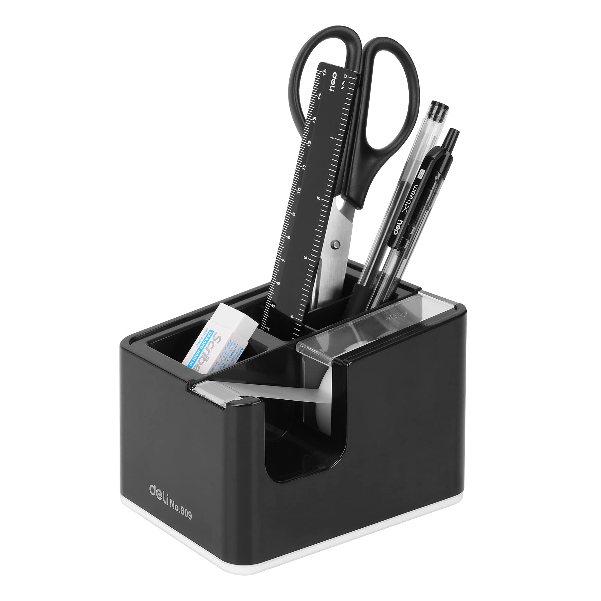Desktop Tape Dispenser with Pen Holder 2-in-1, Black