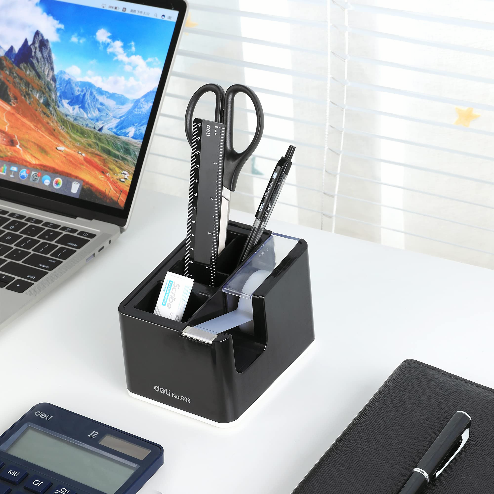 Desktop Tape Dispenser with Pen Holder 2-in-1, Black