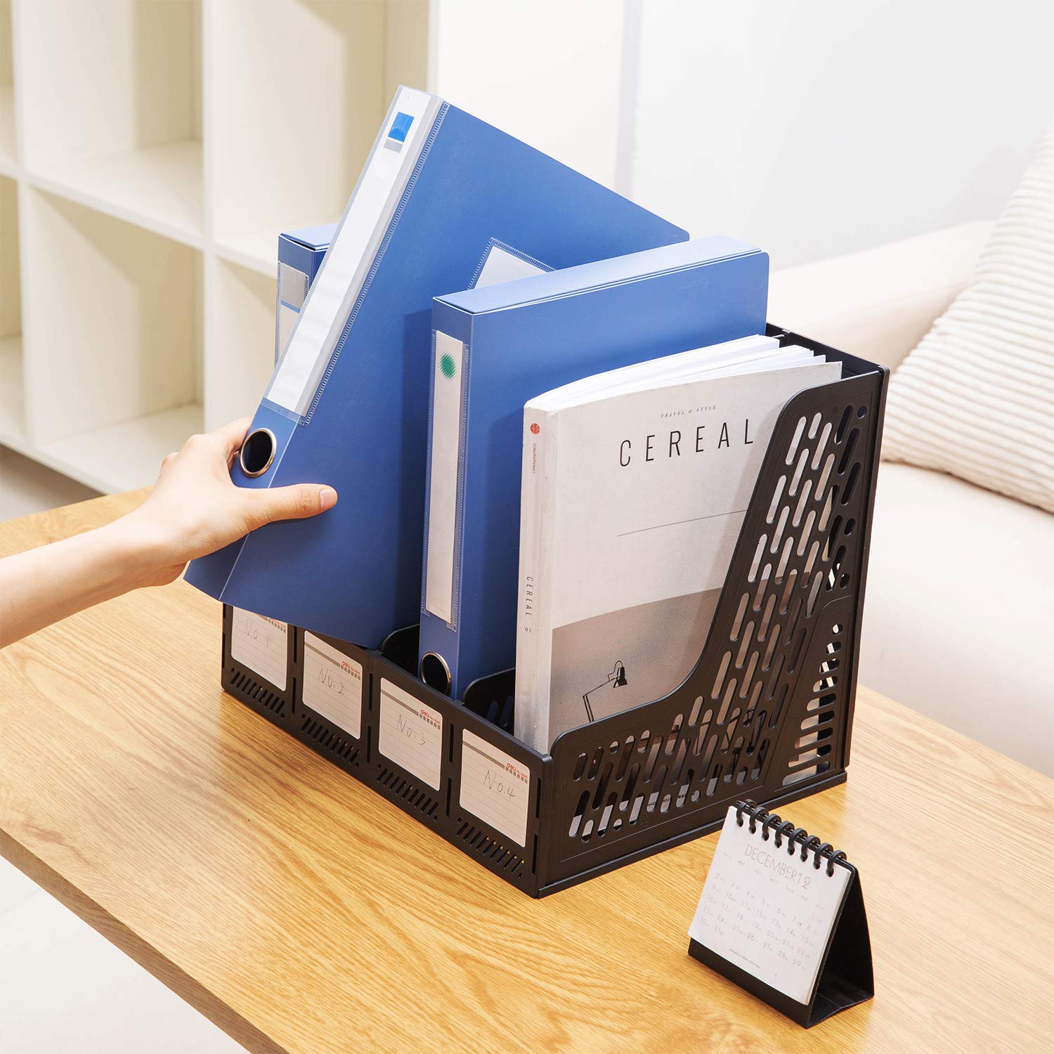 Magazine File Book Holder 4 Compartments, Black