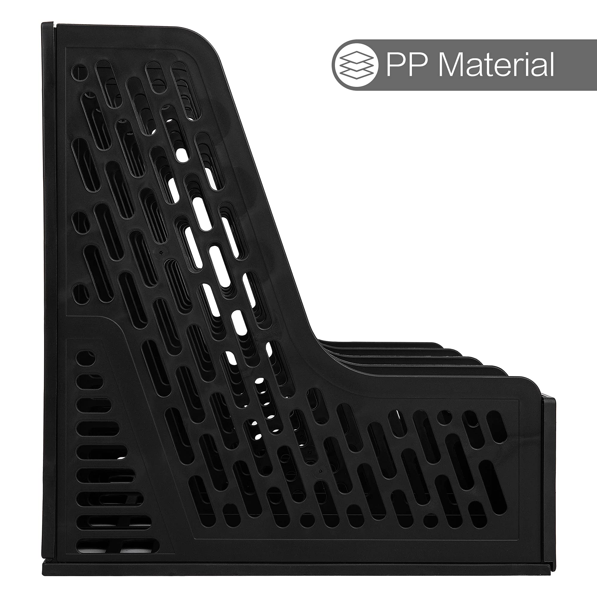 Magazine File Book Holder 4 Compartments, Black