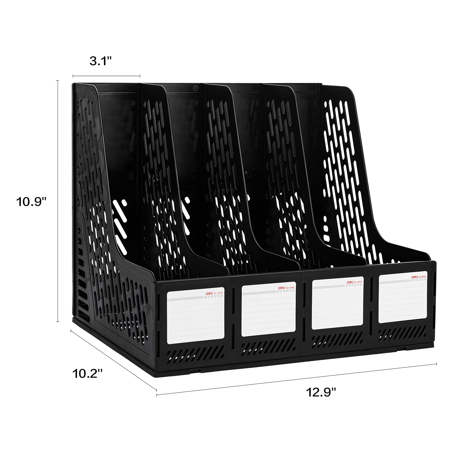 Magazine File Book Holder 4 Compartments, Black