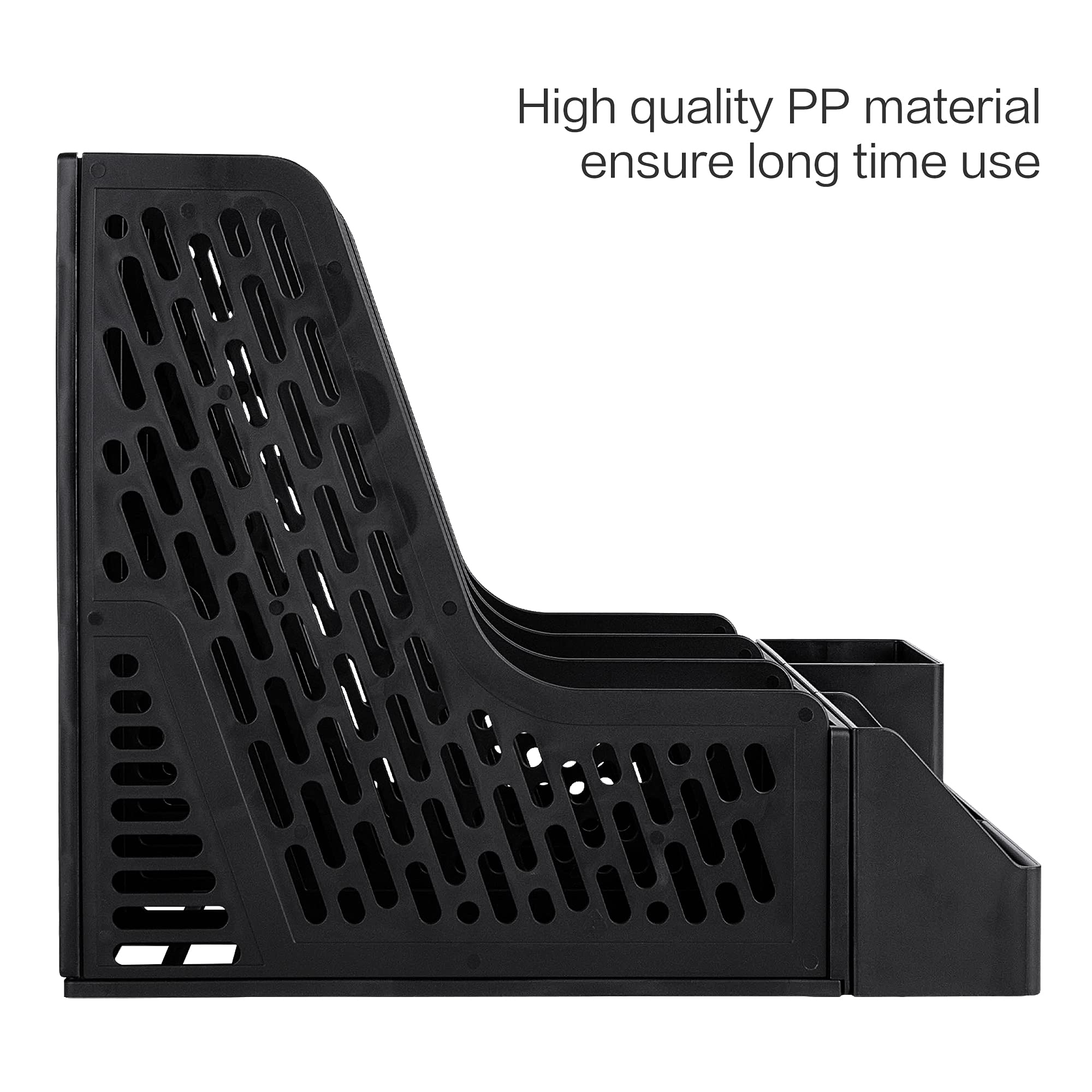 Magazine File Book Holder 3 Compartments, Black