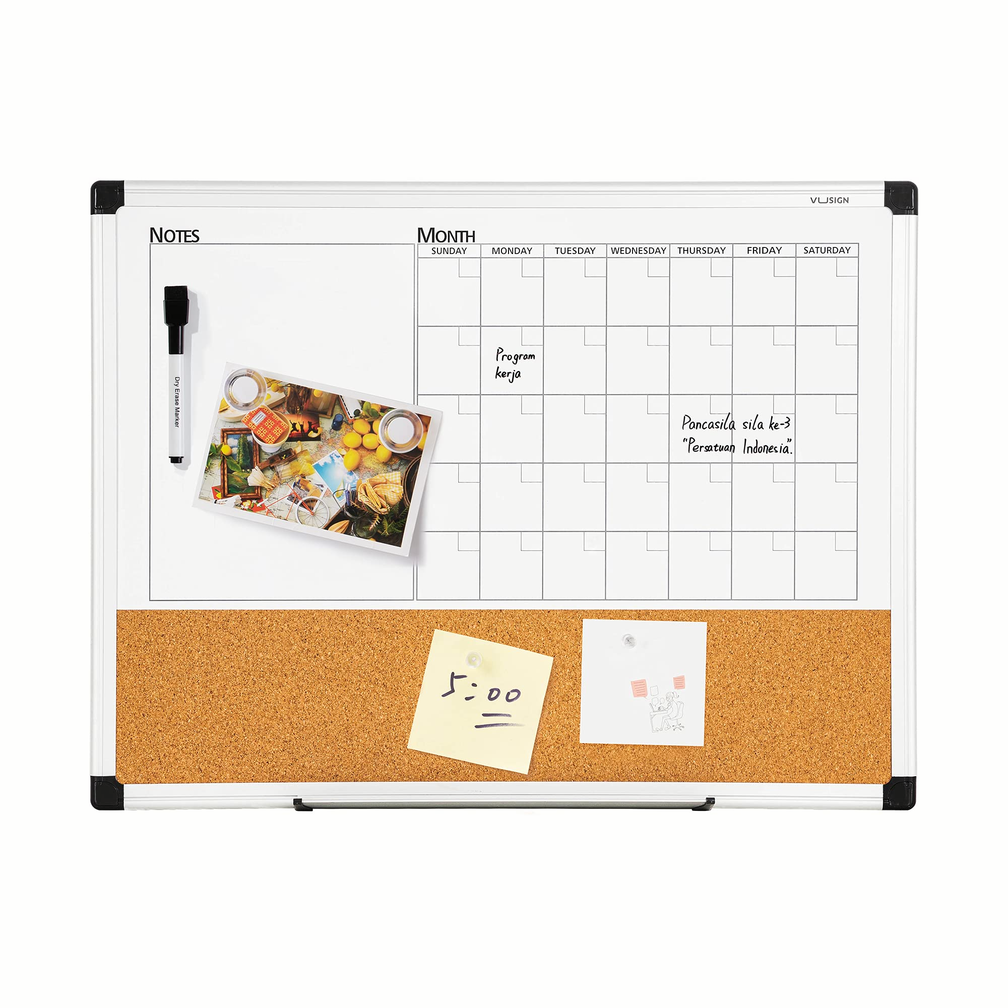 Monthly Calendar Whiteboard Cork Board Combo, 18" x 24"