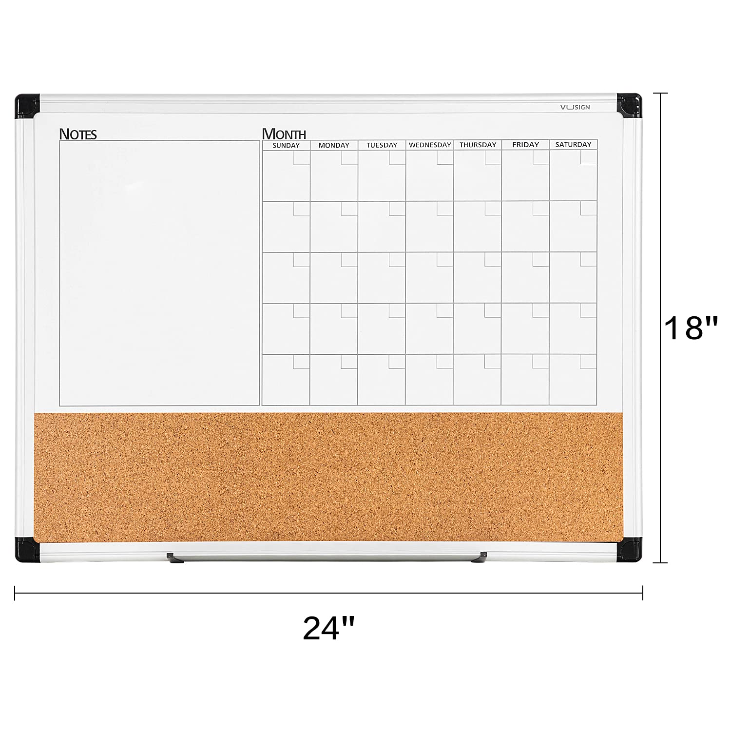 Monthly Calendar Whiteboard Cork Board Combo, 18" x 24"