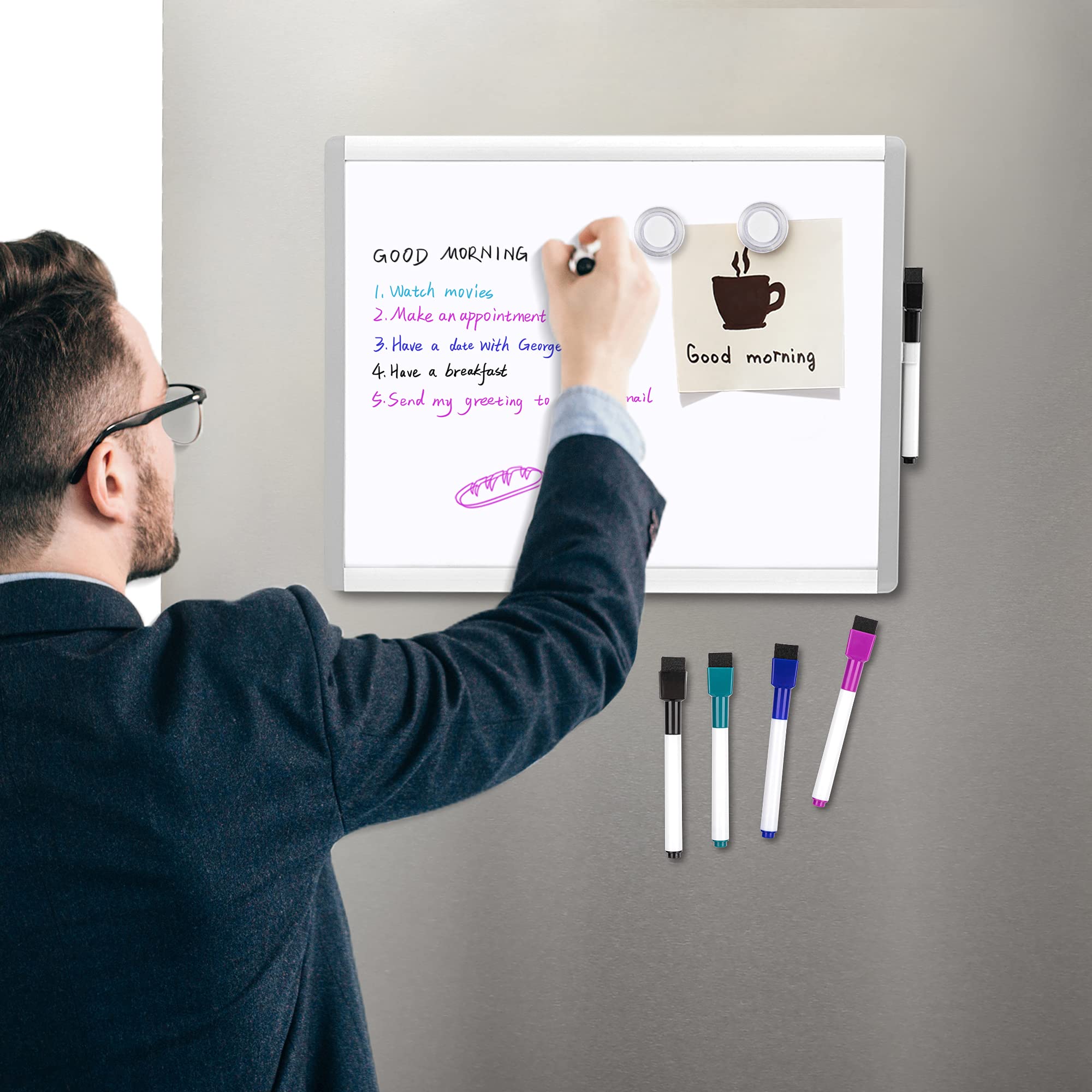 2-Pack Dry Erase Board, 11 x 14 Inches Magnetic Small Dry Erase Whiteboard, 4 Magnets and 8 Markers
