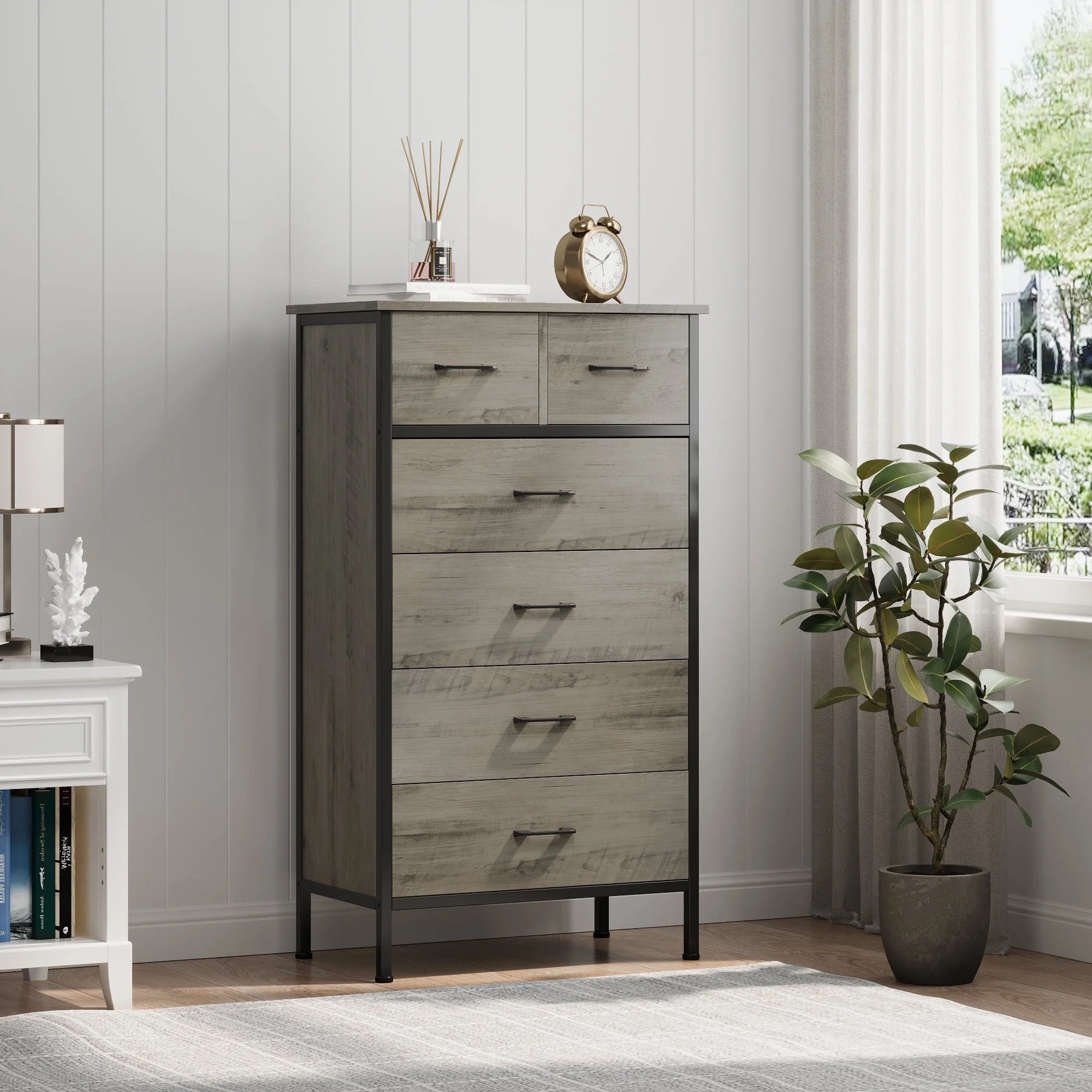 spanspace 6 Drawer Tall Dresser, Chest of Drawer Nightstand with Metal Deli BestMate spanspace 6 Drawer Tall Dresser, Chest of Drawer Nightstand with Metal Deli BestMate