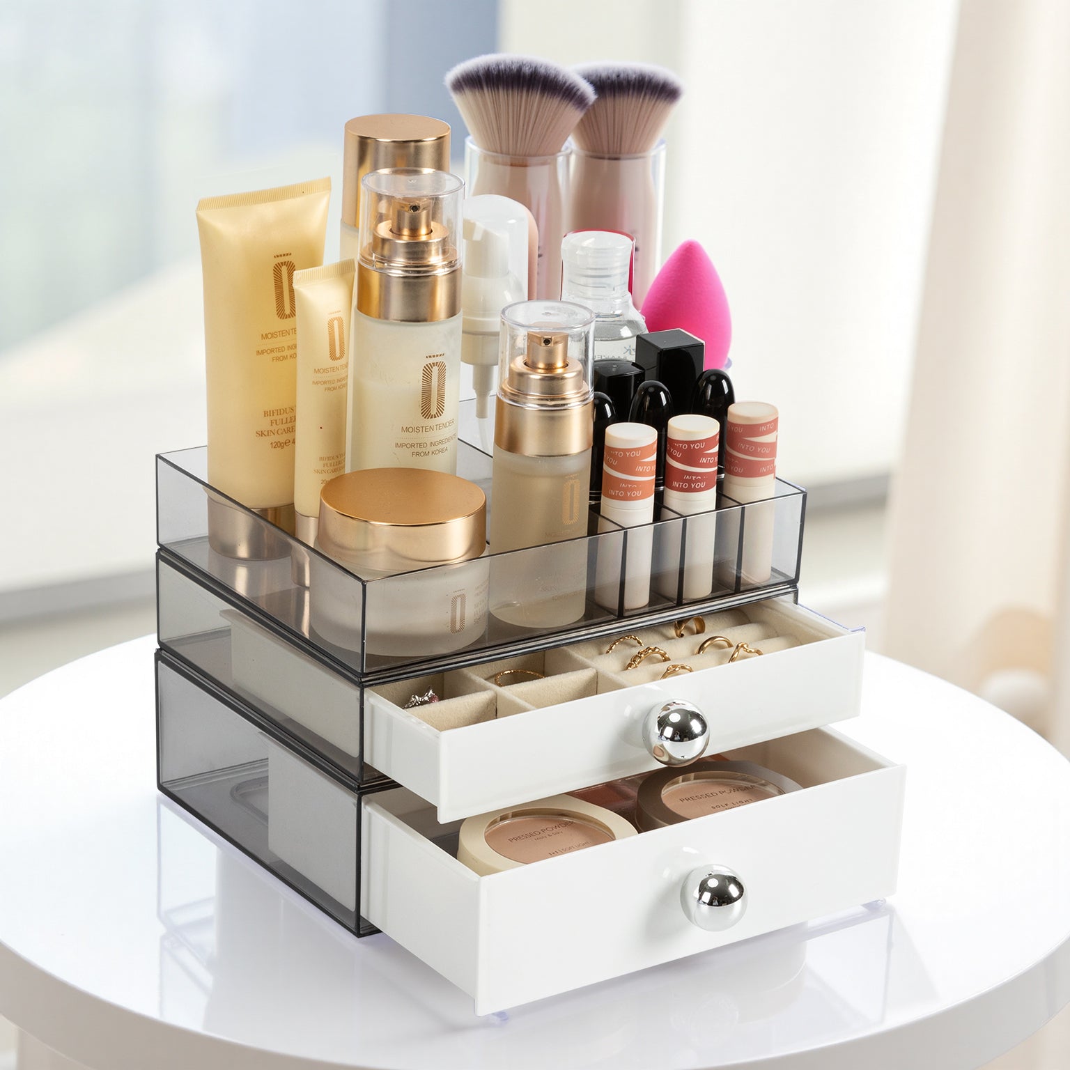 clear makeup tackle box VUSIGN Makeup Organizer Jewelry Box, 3-Layer Cosmetic Jewelry Storage, Clear Beauty Holder for Lipstick Brush Skincare Beauty Products, Earring Case