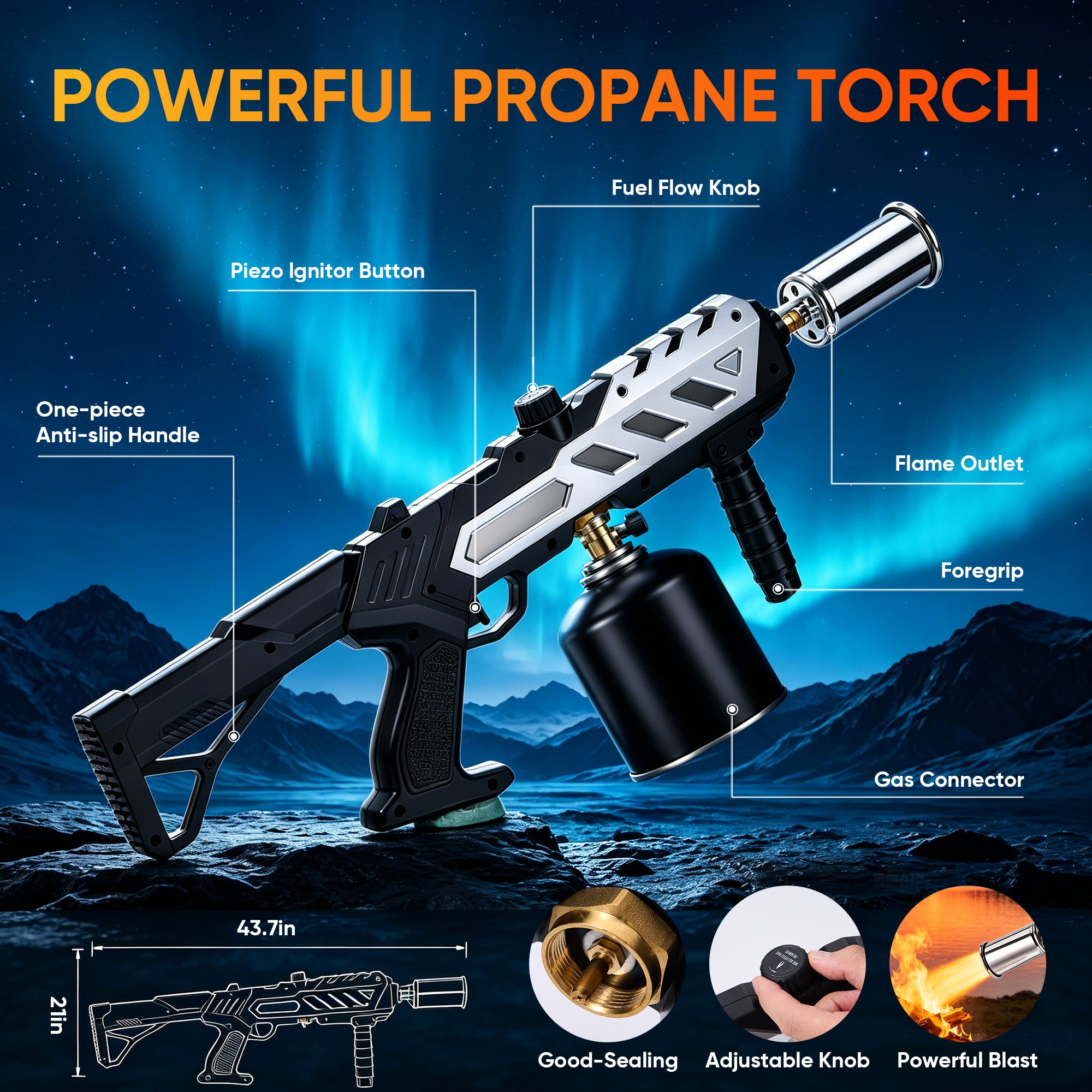 Steelite Propane Grill Torch with Adjustable Flame, Detachable Propane Weed Torch for Grilling, Charcoal Lighting, Weeding & Ice Removal (Propane Tank Not Included)