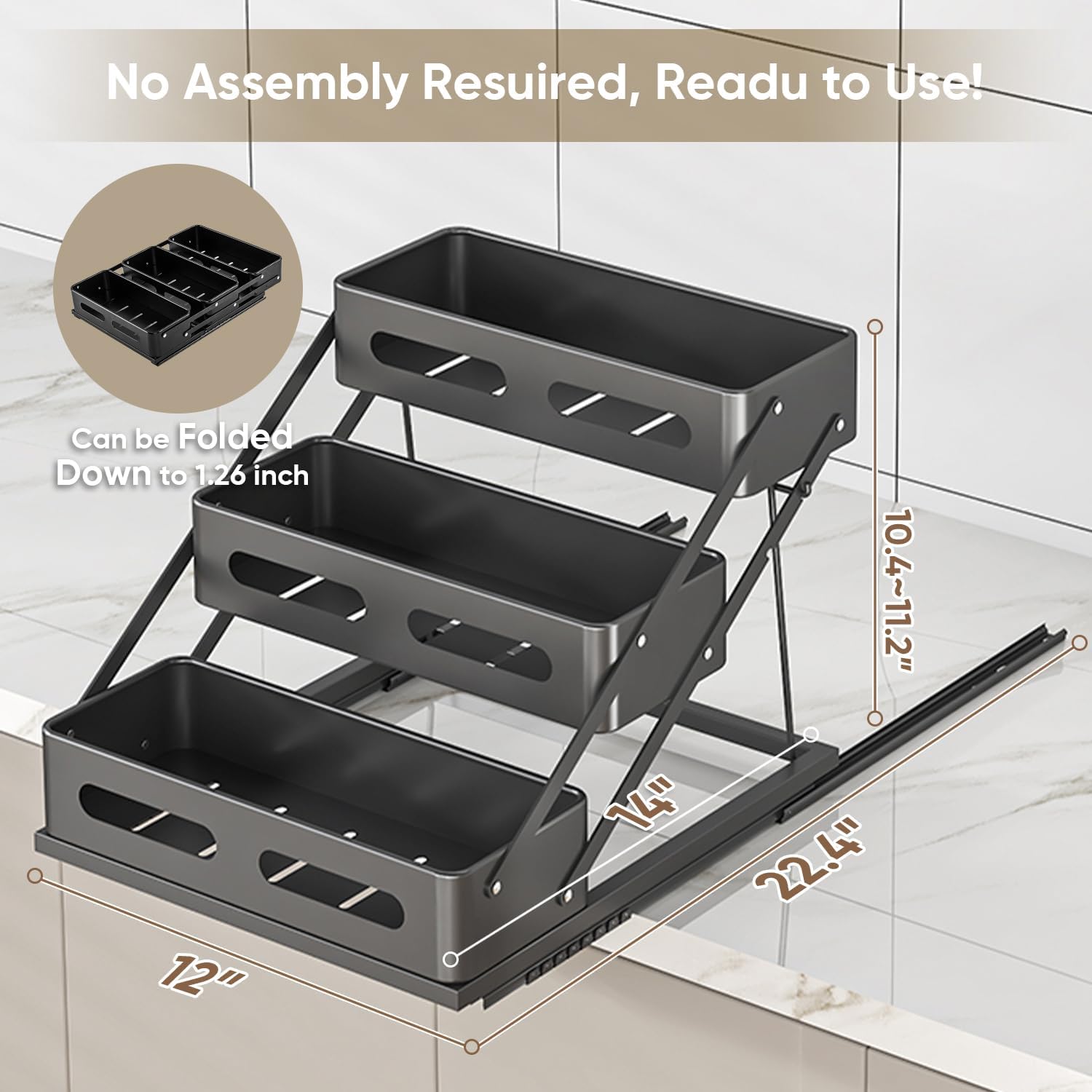 VUSIGN Pull Out Spice Rack Organizer for Pantry, 3 Tier Spice Organizer for Cabinet, Height Adjustable Spice Racks, Seasoning Organizer for Kitchen