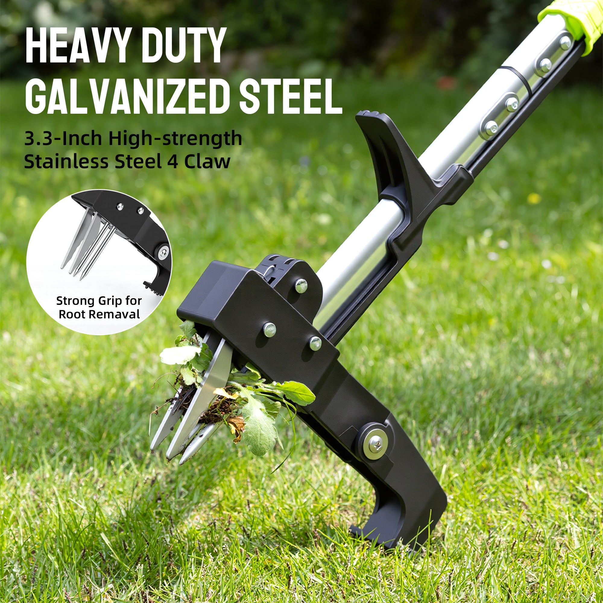 Steelite 4-Claw Stand Up Weed Puller Tool,Heavy Duty Weed Pulling Tool with 39" Long Handle & Quick-Release Ejector Mechanism,Detachable Gardening Hand Weeding Tool,Root Weed Remover Tool for Lawn