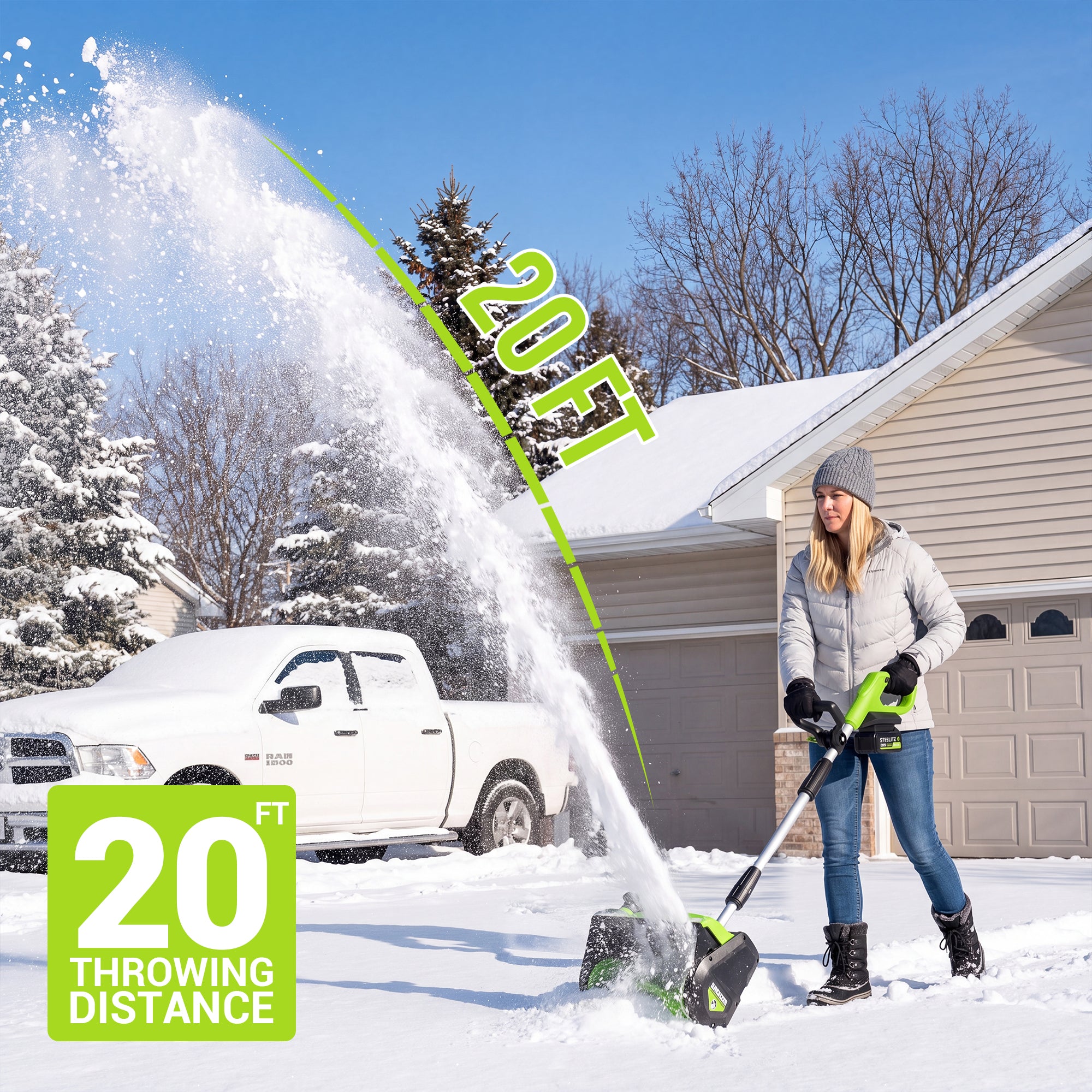 Steelite 21V 13 Inch Cordless Snow Shovel, Battery Powered Snow Blower with Brushless Motor, 2*4.0-Ah Battery & Charger Include, Electric Shovel for Snow Removal for Patios,Decks & Driveways