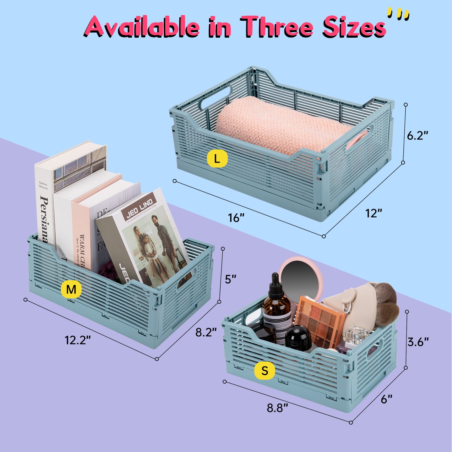 VUSIGN 4-Pack Foldable Storage Bins, Stackable Plastic Storage Crates for Home Office, Folding Storage Basket Containers