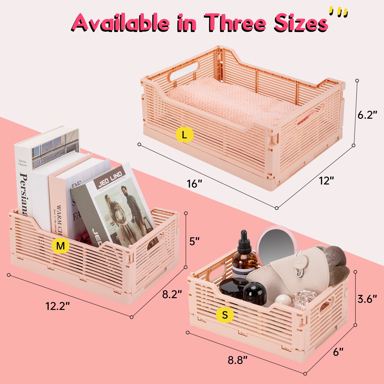 VUSIGN 4-Pack Foldable Storage Bins, Stackable Plastic Storage Crates for Home Office, Folding Storage Basket Containers