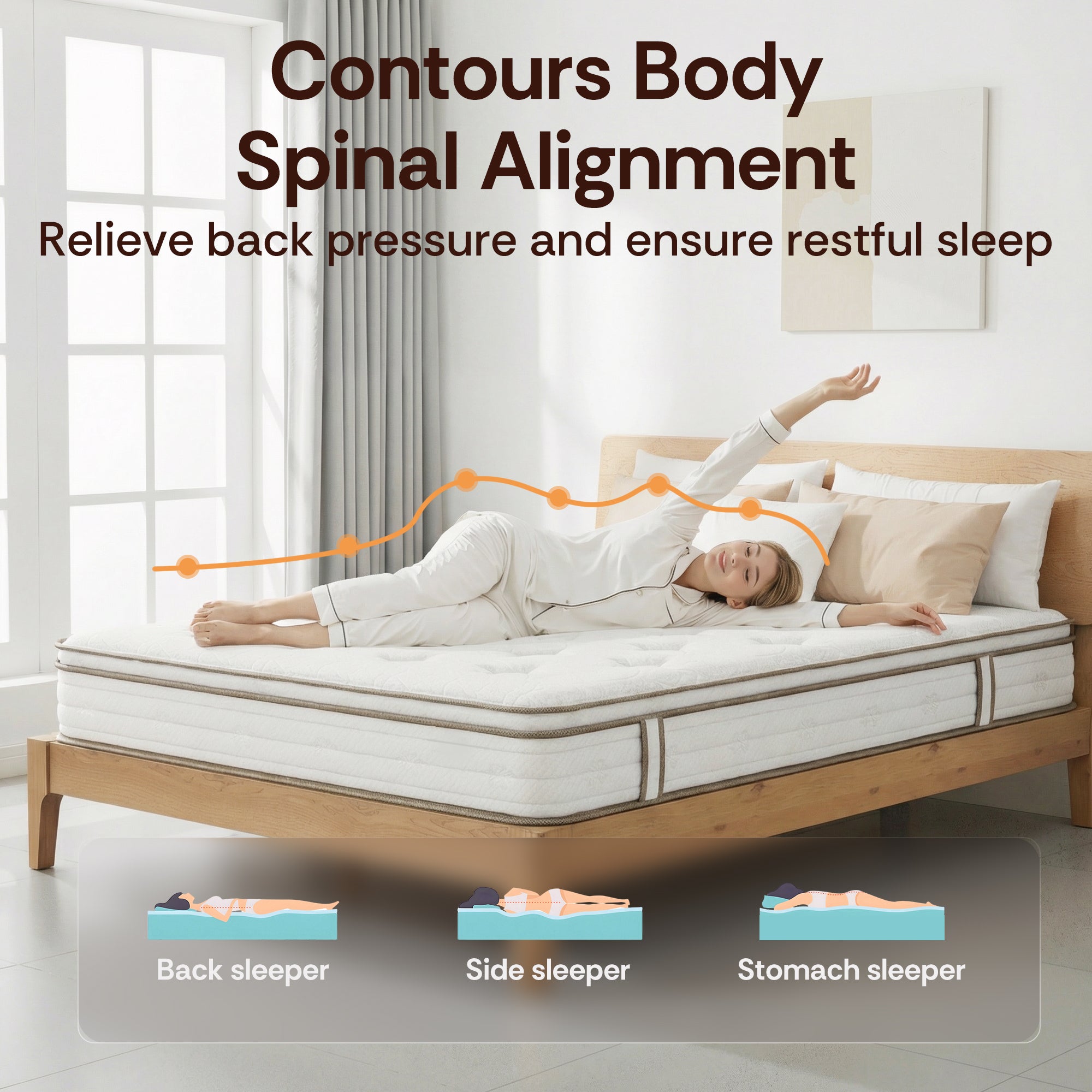 Spanspace Mattress, Hybrid Mattress with Zoned Support & Gel-Infused Memory Foam, Colchon Medium-Firm for Pressure Relief & Motion Isolation, White