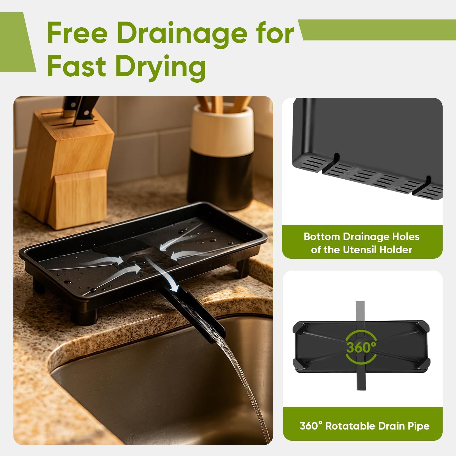 VUSIGN Small Dish Drying Rack with Drain, Compact Dish Rack, Slim Dish Drainers for Kitchen Counter, with Removable Utensil Holder, Space Saving