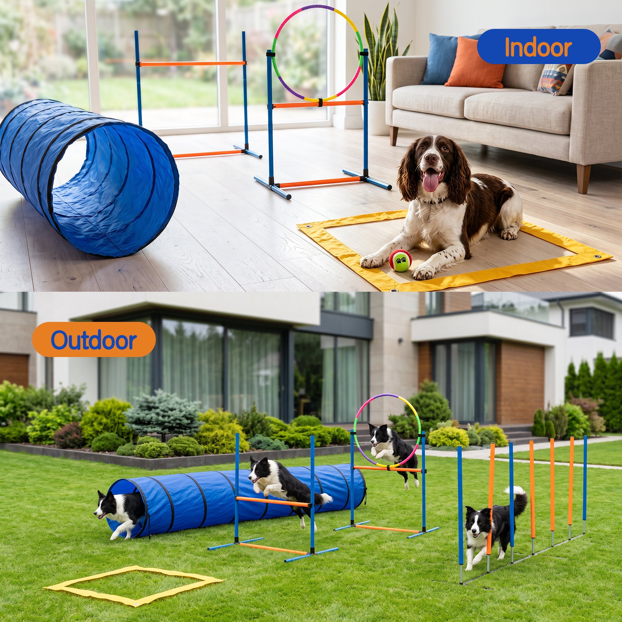 Bembam Dog Agility Training Equipment, 8 Pcs Dog Obstacle Course Training Set with Adjustable High Hurdles, Outdoor Game Kit