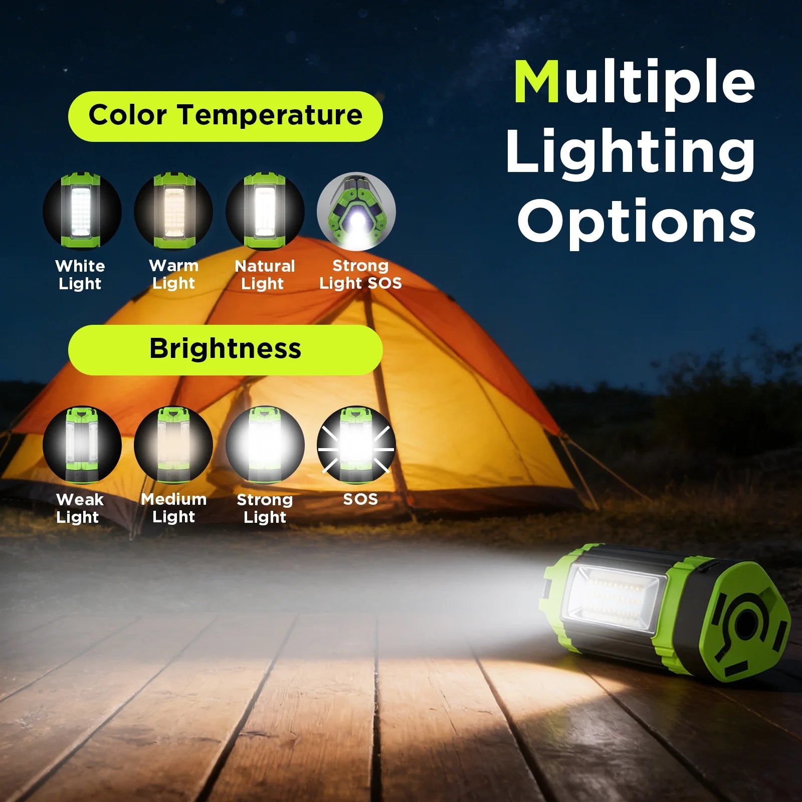 Steelite Rechargeable Camping Light with Stand 74",Portable Cordless LED Work Light with 3 LED Lamp Heads,2700 Lumens Foldable Working Lantern with Detachable Tripod