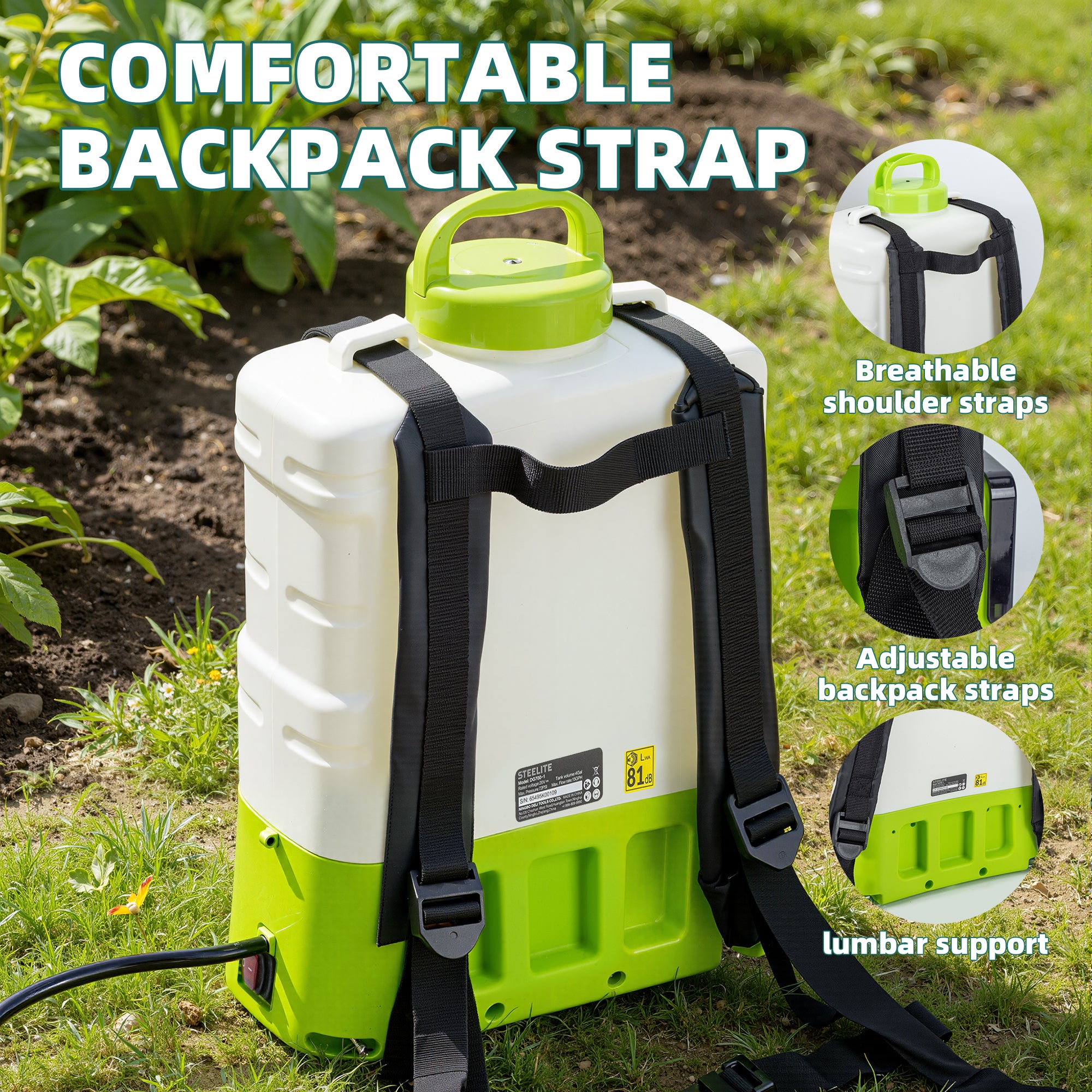Steelite 21V 2.0Ah Battery Powered Backpack Sprayer,4.2 Gallon Electric Graden Sprayer,Adjustable Pressure Weed Yard Sprayer with Telescopic Wand & 5 Nozzles, Wide Mouth Lid for Weeding, Spraying