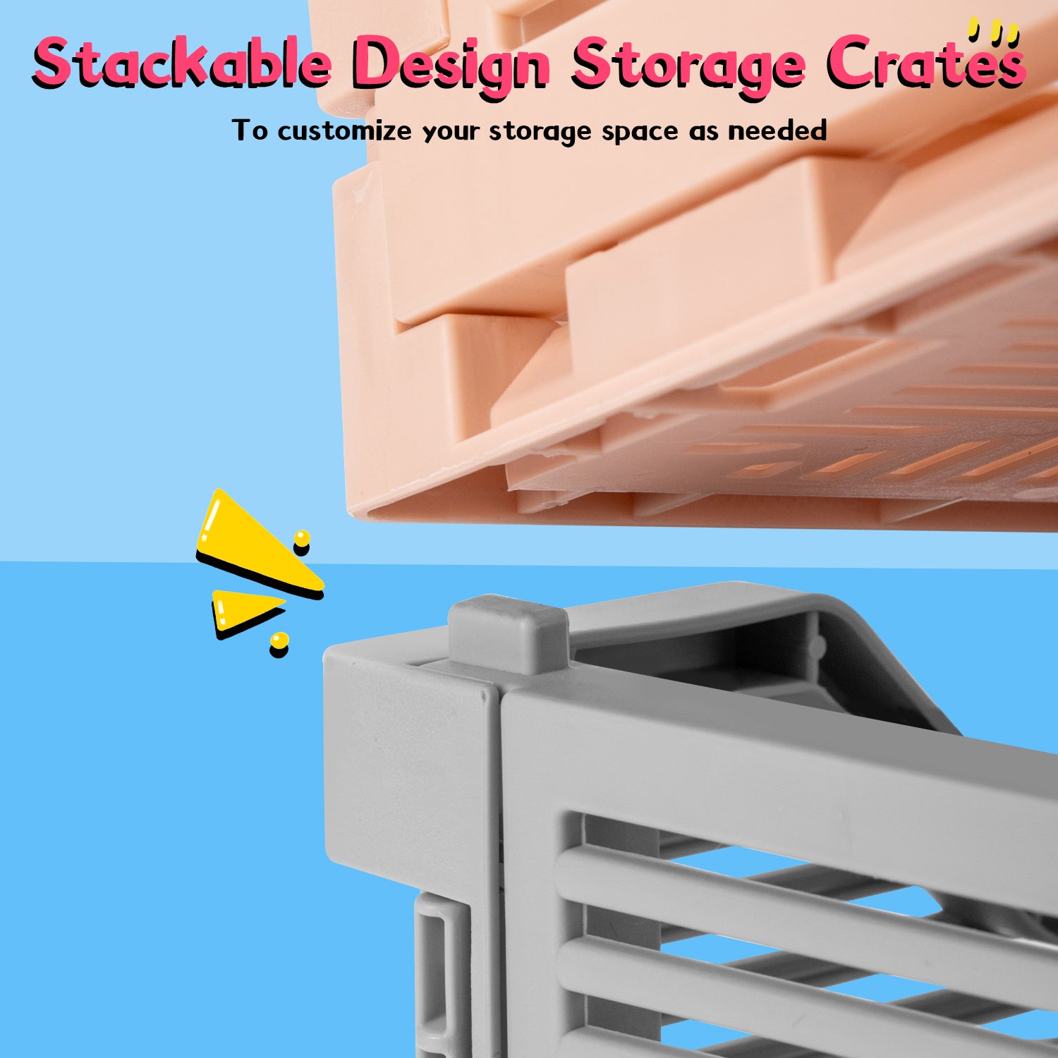 VUSIGN 4-Pack Foldable Storage Bins, Stackable Plastic Storage Crates for Home Office, Folding Storage Basket Containers