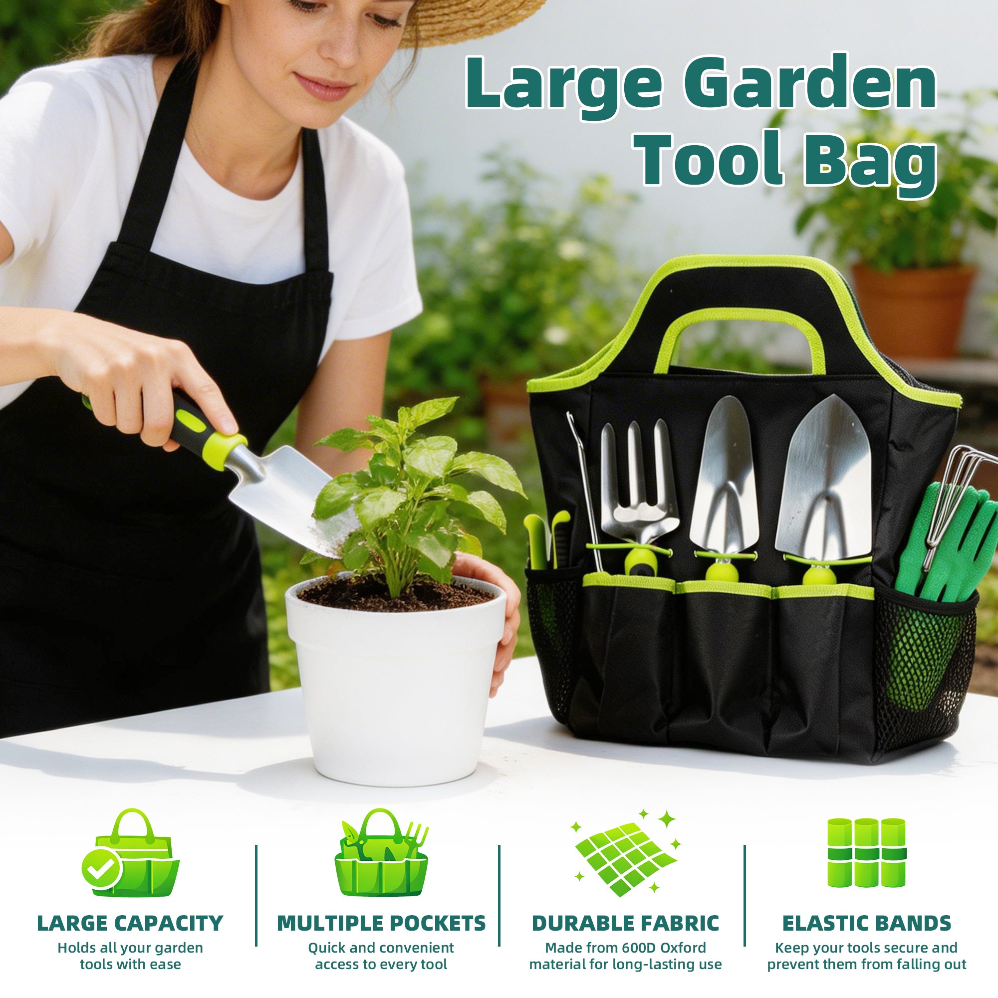 Deli Garden Tool Set, 8 Pieces Stainless Steel Heavy Duty Gardening Tool Set,Outdoor Gardening Hand Tools with Storage Bag,Ideal for Planting and Maintaining Gardens,Gardening Gifts for Women, Men