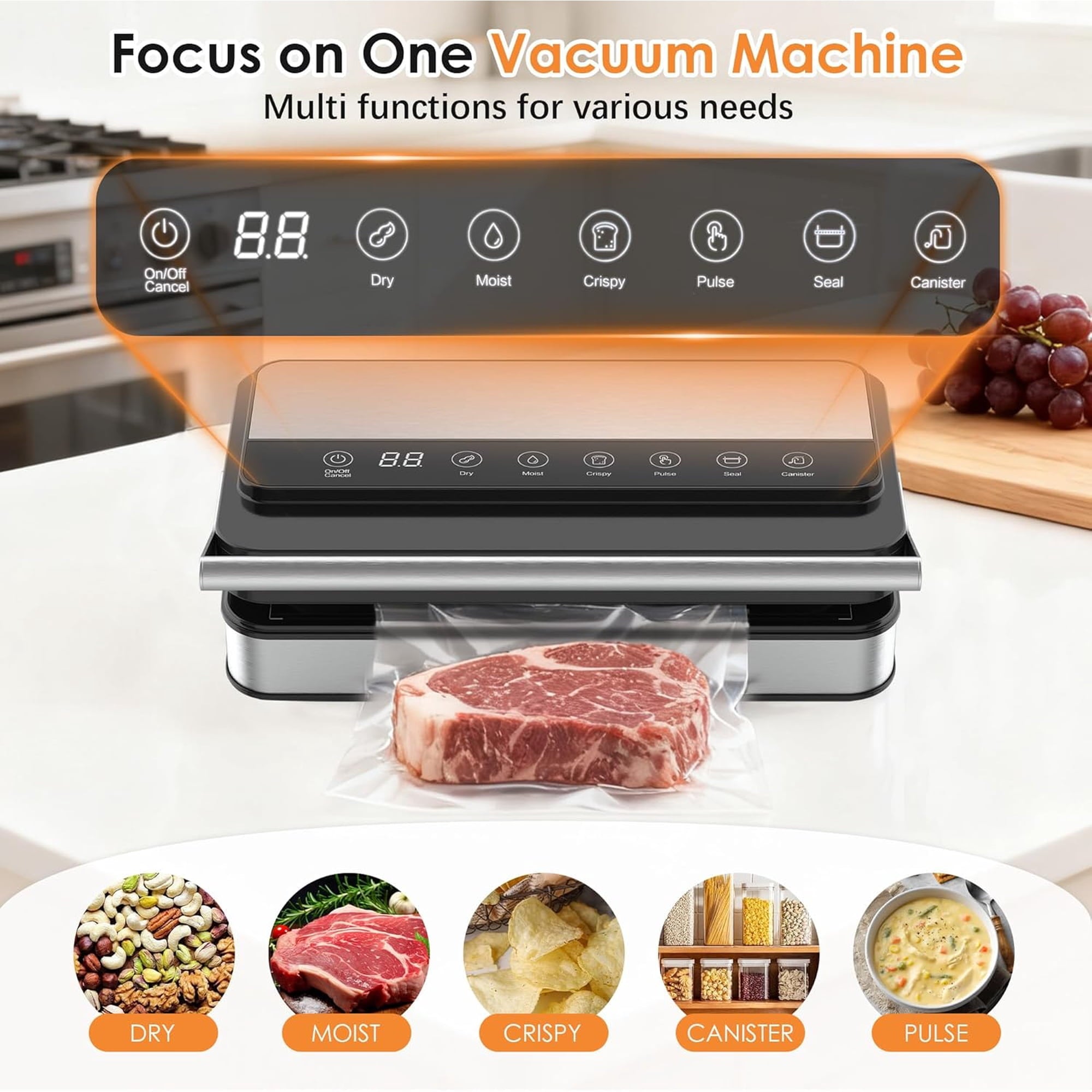 NOVODESK Vacuum Sealer Machine, 85Kpa Food Sealer with Dry/Moist Modes & Built-in Cutter