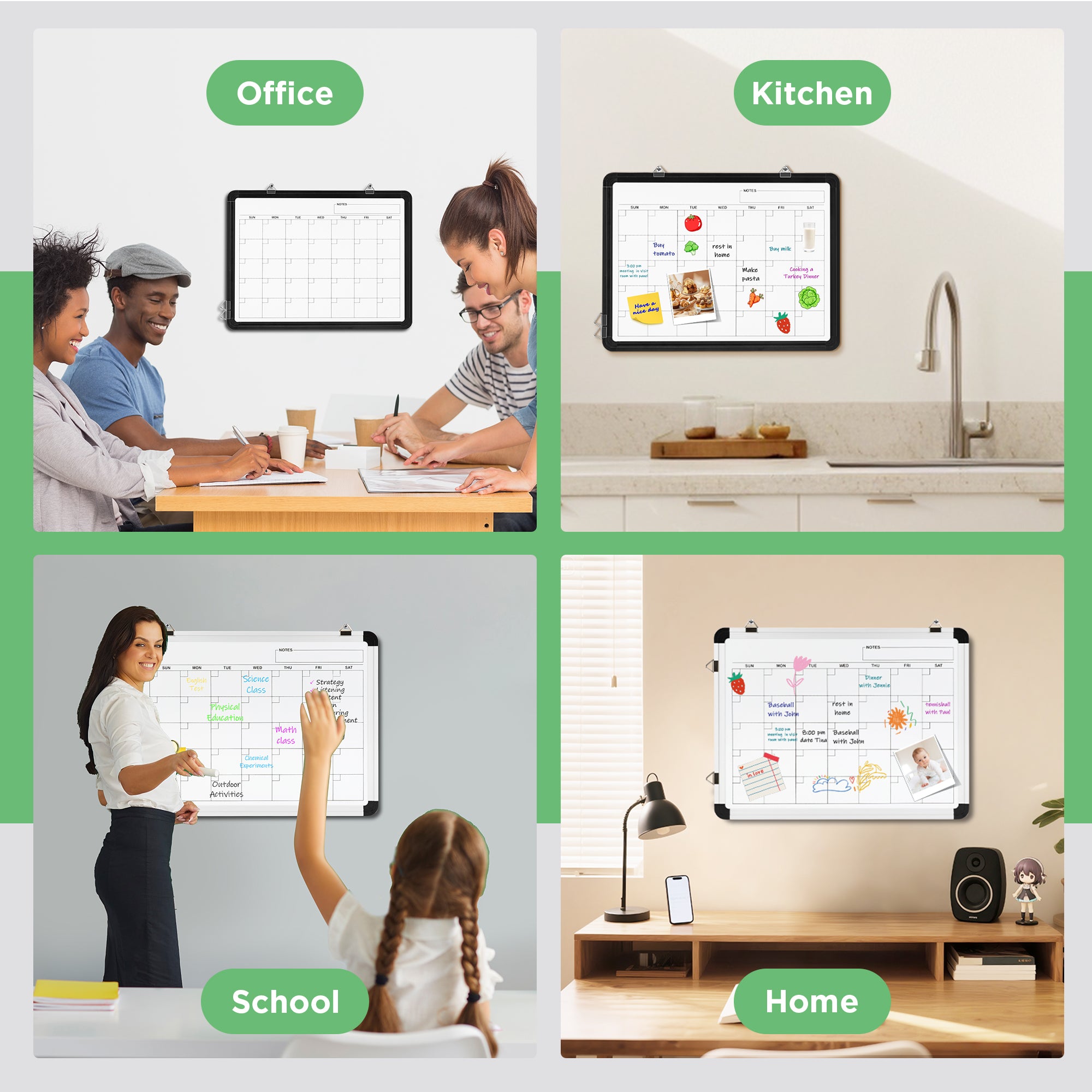 16" X 12" Dry Erase Calendar Whiteboard for Wall, Monthly Double-Sided Board, Hanging Whiteboard Dry Erase for Office, Desk