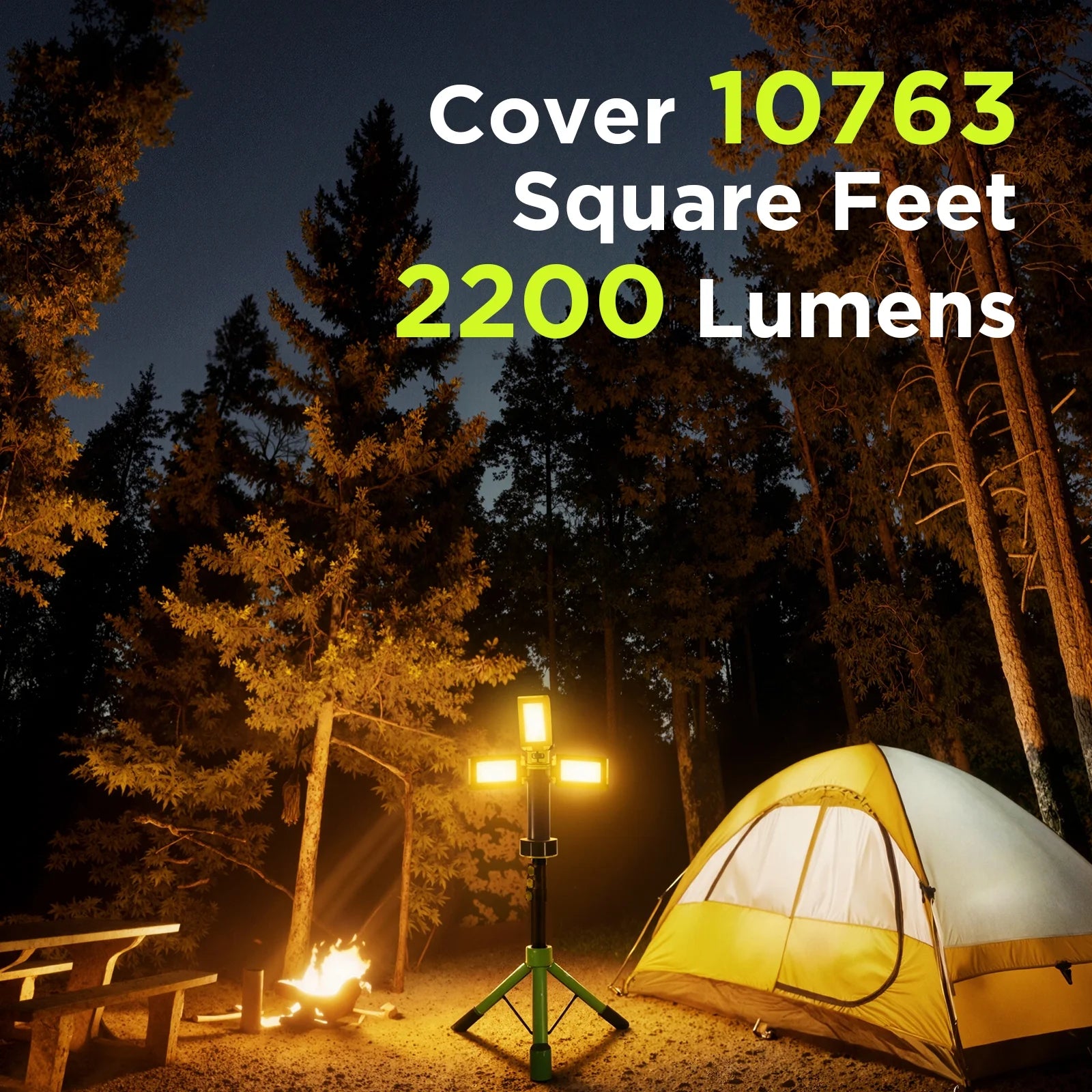 Steelite Rechargeable Camping Light with Stand 74",Portable Cordless LED Work Light with 3 LED Lamp Heads,2700 Lumens Foldable Working Lantern with Detachable Tripod