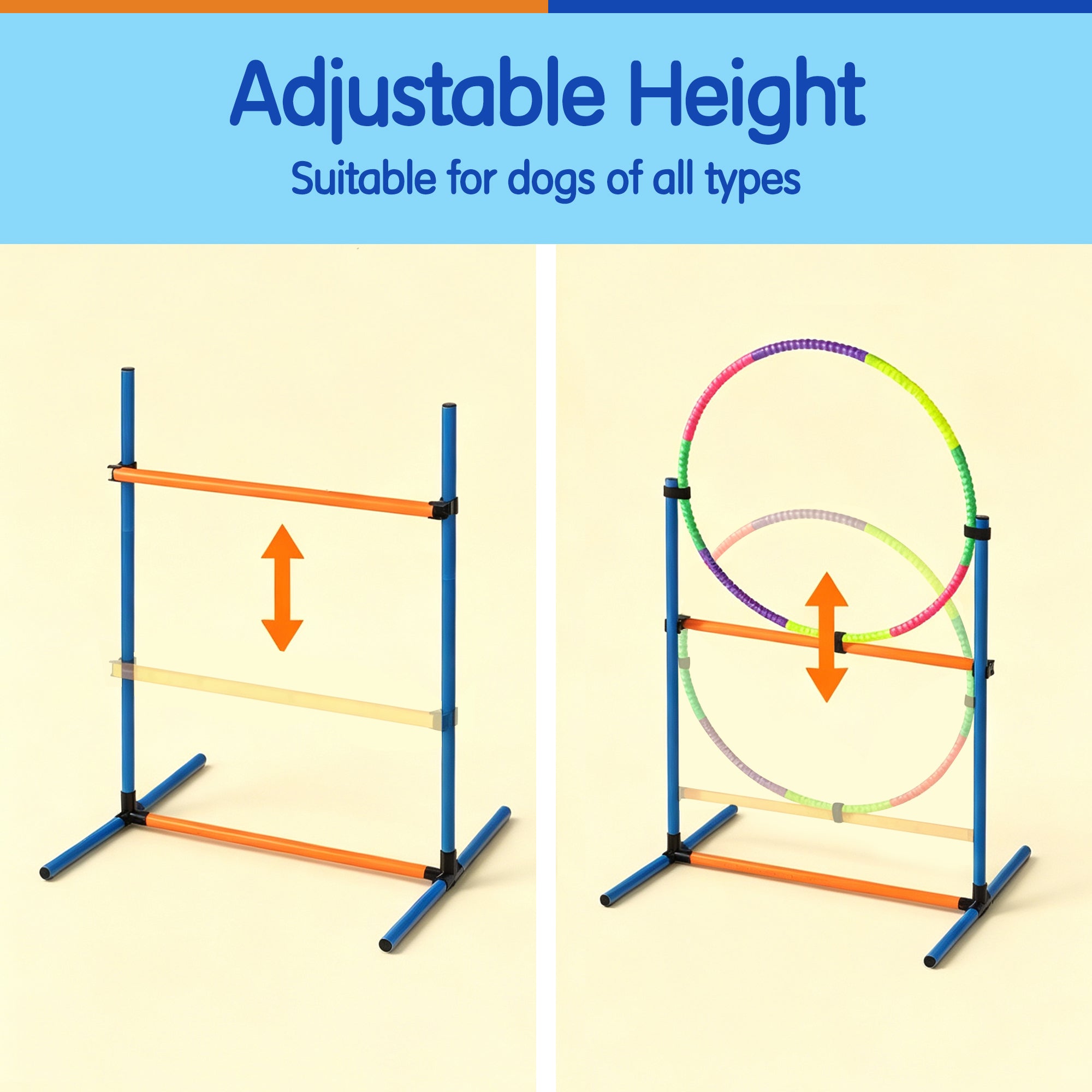 Bembam Dog Agility Training Equipment, 8 Pcs Dog Obstacle Course Training Set with Adjustable High Hurdles, Outdoor Game Kit