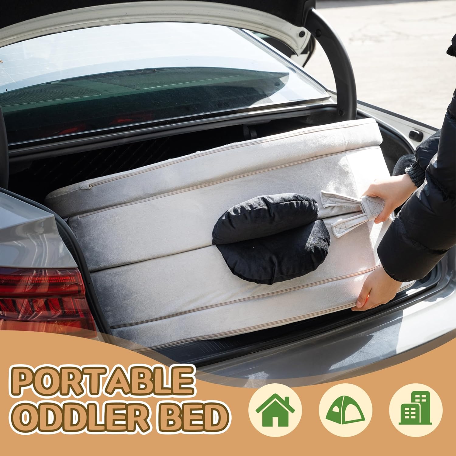 Toddler Travel Bed Panda Style – Foldable & Portable Floor Bed for Kids, Washable Toddler Cot with Safety Rails, Perfect for Children 18M – 5yr Old